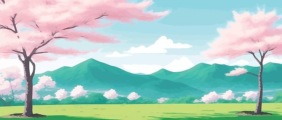 EPS 해외이미지 무료이미지 일러스트 산 풍경 사람없음 봄 벚꽃 해외202309 해외일러스트 계절 꽃 파일형식 벡터 무료콘텐츠