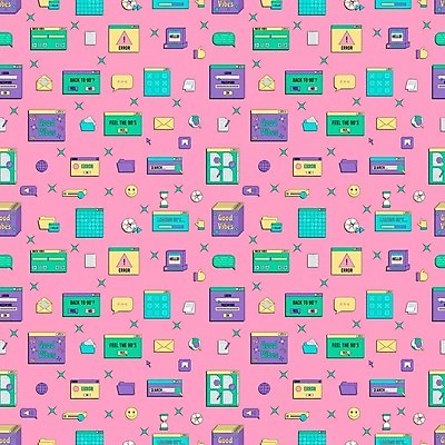 EPS 해외이미지 분홍색 백그라운드 말풍선 패턴 일러스트 사람없음 반짝임 모니터 CD 게임 편지 모래시계 문서 복고 폴더 커서 따봉 시디플레이어 인터넷창 검색창 에러 오류 키치 Y2K 해외202309 해외일러스트 모래 시계 컬러 컨셉 무늬 인터넷 모션 놀이 전자제품 컴퓨터 최고 파일 파일형식 벡터