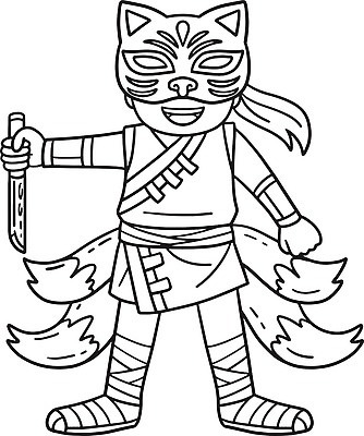 EPS 해외이미지 디자인 실루엣 어린이 선 컬러 일러스트 가면 그래픽 일본 그림 꼬리 윤곽 손그림 페이지 전사 걸음마 고립 닌자 색칠공부 벡터 해외202309 해외일러스트 아시아 모션 촬영기법 사람 학습 색칠 파일형식