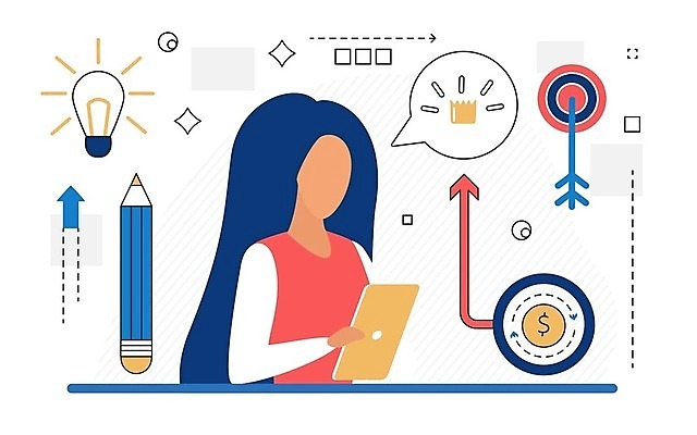EPS 해외이미지 여자 화살표 생각 일러스트 전구 아이디어 한명 상반신 성인 연필 달러 비즈니스우먼 노력 우수사원 우승자 성인여자한명만 해외202309 해외일러스트 1 컨셉 돈 비즈니스 학용품 사람 필기구 우승 직장인 여자한명만 성인여자만 파일형식 벡터
