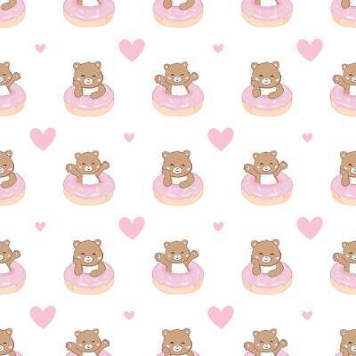 EPS 해외이미지 백그라운드 패턴 일러스트 사람없음 귀여움 하트 도넛 곰캐릭터 해외202309 해외일러스트 모양 동물캐릭터 컨셉 무늬 곰 디저트 파일형식 벡터