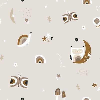 EPS 해외이미지 디자인 나비 패턴 일러스트 벽지 사람없음 귀여움 달 부엉이 베이지색 해외202309 해외일러스트 자연요소 컬러 곤충 컨셉 무늬 조류 파일형식 벡터
