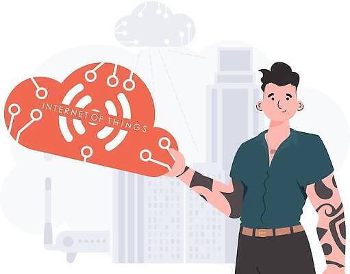 EPS 해외이미지 남자 일러스트 한명 들기 상반신 성인 클라우드서비스 사물인터넷 성인남자한명만 해외202309 해외일러스트 1 모션 정보기술 사람 서비스 남자한명만 성인남자만 파일형식 벡터