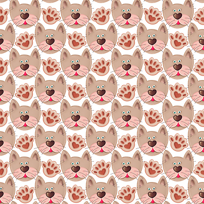 EPS 해외이미지 백그라운드 패턴 일러스트 사람없음 귀여움 발바닥 고양이캐릭터 해외202309 해외일러스트 동물캐릭터 컨셉 무늬 발 고양이 파일형식 벡터