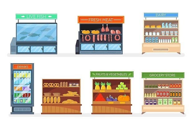 EPS 해외이미지 잡화 음료 음식 빵 채소 과일 일러스트 비즈니스 선반 실내 종류 내부 쇼핑 세트 상자 세일 상점 식사 주스 우유 신선 시장 선택 구매 상품 만화 쇼핑몰 먹기 계산대 고객 진열장 상업 냉장고 패키지 수납 모음 소매 슈퍼마켓 마케팅 신발장 벡터 해외202309 해외일러스트 가구 컨셉 모션 유제품 한글 가전제품 파일형식