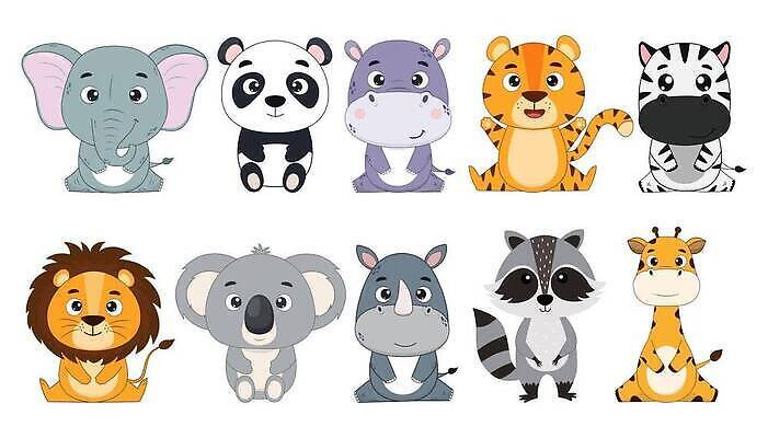 EPS 해외이미지 캐릭터 디자인 야생동물 일러스트 곰 포유류 아프리카 코끼리 동물원 그래픽 세트 고양이 호랑이 그룹 인쇄 사자 판다 만화 수집 기린 사파리 얼룩말 하마 코뿔소 고립 벡터 해외202309 해외일러스트 일러캐릭터 동물 나라 반려동물 말_동물 파일형식