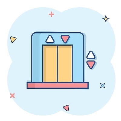 EPS 해외이미지 하늘색 일러스트 사람없음 반짝임 문 삼각형 엘리베이터 심볼 심플 해외202309 해외일러스트 도형 모션 파란색 파일형식 벡터