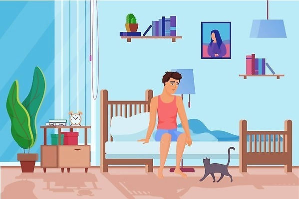 EPS 해외이미지 동물 캐릭터 학생 라이프스타일 디자인 남자 컬러 백그라운드 잎 일러스트 아침 실내 피곤 사람 앉기 소년 내부 그래픽 검은색 고양이 침실 방 슬픔 침대 플랫 고독 만화 그림 손그림 구성 불면증 해로움 혼자 벡터 해외202309 해외일러스트 일러캐릭터 주간 식물 감정 어린이 가구 컨셉 포유류 모션 생활 반려동물 질병 파일형식 자연요소 생활용품 의학 오브젝트