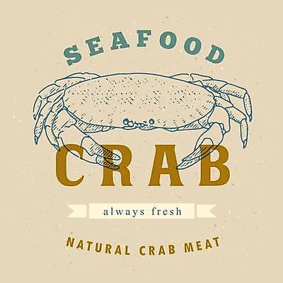 EPS 해외이미지 영어 리본 일러스트 타이포그라피 사람없음 게 빈티지 라인아트 해산물 베이지색 해외202309 해외일러스트 문자 선 컬러 컨셉 갑각류 파일형식 벡터