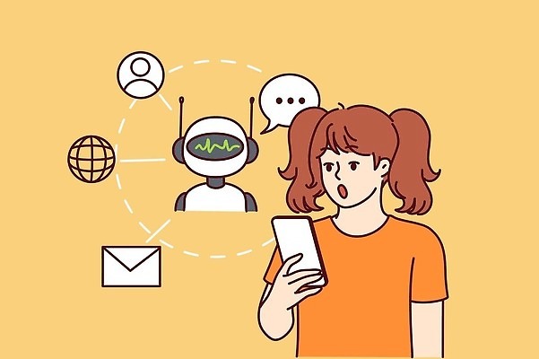 EPS 해외이미지 여학생 여자 어린이 컨셉 인터넷 일러스트 통신 모바일 말하기 서기 사람 10대 스마트폰 핸드폰 학습 컴퓨터 디지털 웹 아기 네트워크 발표 로봇 검색 온라인 혁명 감탄 고립 인공 지능 채팅 벡터 해외202309 해외일러스트 학생 교육 모션 청소년 전자제품 스마트기기 파일형식