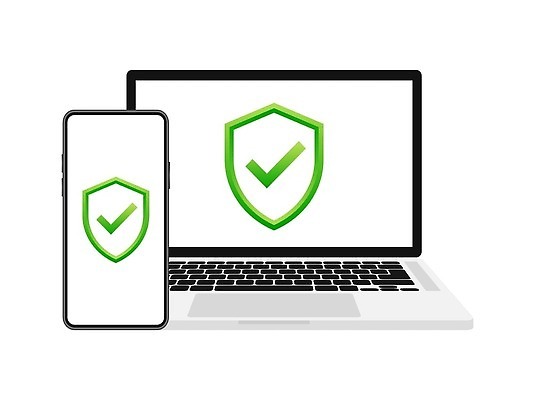 EPS 해외이미지 백그라운드 일러스트 사람없음 노트북 스마트폰 스크린 흰색 보호 스마트 체크표시 방패 해외202309 해외일러스트 컬러 컨셉 전자제품 핸드폰 스마트기기 확인 파일형식 벡터