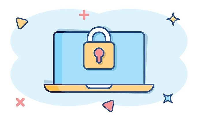 EPS 해외이미지 하늘색 일러스트 자물쇠 사람없음 노트북 반짝임 심볼 보안 심플 해외202309 해외일러스트 모션 안전 파란색 전자제품 파일형식 벡터