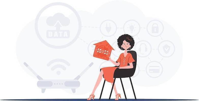 EPS 해외이미지 전신 여자 의자 일러스트 한명 들기 앉기 성인 사물인터넷 성인여자한명만 집모양 해외202309 해외일러스트 모양 1 가구 모션 정보기술 사람 여자한명만 성인여자만 파일형식 벡터