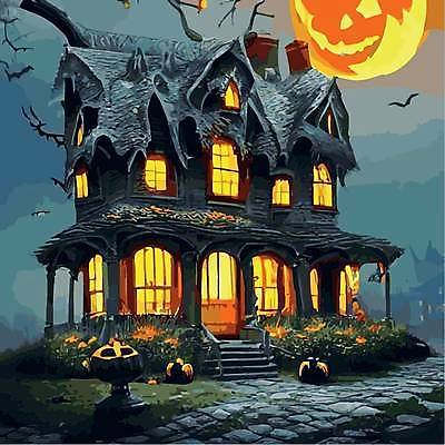 EPS 해외이미지 일러스트 호박 주택 사람없음 어둠 할로윈 무덤 야간 해외202309 해외일러스트 자연요소 채소 건물 파일형식 벡터