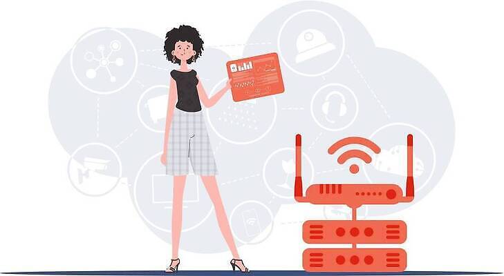 EPS 해외이미지 전신 여자 일러스트 한명 들기 성인 와이파이 사물인터넷 성인여자한명만 해외202309 해외일러스트 1 모션 정보기술 사람 무선인터넷 여자한명만 성인여자만 파일형식 벡터