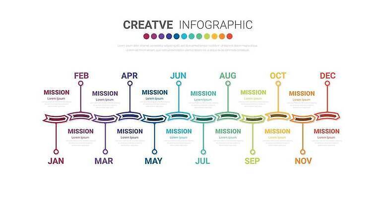 EPS 해외이미지 화살표 일러스트 비즈니스 사람없음 컬러풀 인포그래픽 연도 단계 해외202309 미션 해외일러스트 컬러 파일형식 벡터