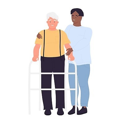 EPS 해외이미지 전신 할아버지 노년 남자 일러스트 서기 성인 두명 걷기 서비스 도우미 돌봄 부축 남자만 돌봄서비스 해외202309 해외일러스트 모션 사람 파일형식 벡터