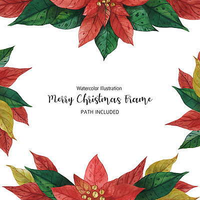 JPG 해외이미지 크리스마스 일러스트 프레임 사람없음 장식 빨간색 겨울꽃 포인세티아 카피스페이스 해외202309 해외일러스트 기념일 꽃 컬러 겨울 공백 파일형식
