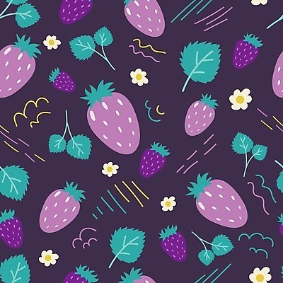 EPS 해외이미지 꽃 잎 패턴 일러스트 딸기 사람없음 보라색 해외202309 해외일러스트 식물 컬러 무늬 과일 파일형식 벡터