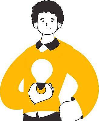 EPS 해외이미지 남자 허리손 일러스트 전구 들기 상반신 성인 라인아트 성인남자한명만 해외202309 해외일러스트 선 포즈 모션 사람 남자한명만 성인남자만 파일형식 벡터