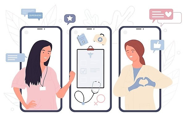 EPS 해외이미지 여자 별 허리손 말풍선 일러스트 청진기 상반신 성인 두명 스마트폰 주먹 의사 구급상자 따봉 손하트 서류판 원격의료 성인여자만 언택트 해외202309 해외일러스트 자연요소 포즈 의학 의료기기 모션 사람 손짓 핸드폰 스마트기기 사무용품 진료 의료진 의료용품 최고 원격 여자만 성인만 파일형식 벡터