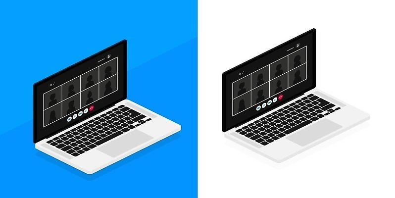 EPS 해외이미지 백그라운드 일러스트 사람없음 파란색 노트북 스크린 스마트 프로필 화상통화 해외202309 해외일러스트 컬러 컨셉 전자제품 통화 파일형식 벡터