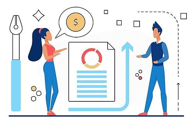 EPS 해외이미지 전신 여자 남자 종이 일러스트 협력 성인 두명 펜 달력 문서 성인만 해외202309 해외일러스트 사람 필기구 파일형식 벡터