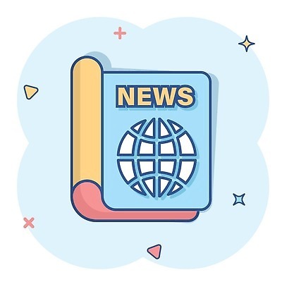 EPS 해외이미지 알파벳 하늘색 일러스트 사람없음 반짝임 지구본 신문 심볼 심플 해외202309 해외일러스트 영어 모션 간행물 파란색 뉴스 파일형식 벡터