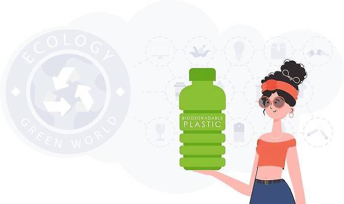 EPS 해외이미지 여자 일러스트 한명 들기 상반신 성인 재활용 보호 에코 친환경 페트병 성인여자한명만 해외202309 해외일러스트 1 컨셉 모션 사람 환경 병_담는 여자한명만 성인여자만 파일형식 벡터