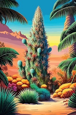 EPS 해외이미지 일러스트 선인장 사람없음 노을 사막 선인장꽃 해외202309 해외일러스트 자연요소 식물 꽃 파일형식 벡터