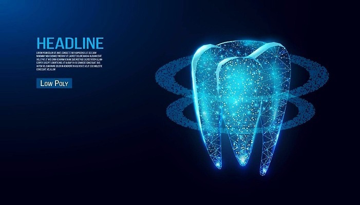 EPS 해외이미지 배너 백그라운드 컨셉 일러스트 추상 건강 파란색 빛 약 3D 디지털 점 입 치아 보호 치과의사 기하학 혁명 폴리곤 벡터 구강학 해외202309 해외일러스트 컬러 무늬 의학 신체부위 의사 소화기관 디지털합성 파일형식