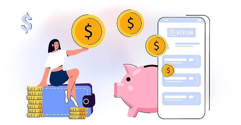 EPS 해외이미지 전신 여자 일러스트 한명 앉기 성인 금융 스마트폰 저축 돼지저금통 지갑 손뻗기 동전탑 성인여자한명만 캐시백 해외202309 해외일러스트 1 모션 사람 경제 핸드폰 스마트기기 쌓기 동전 저금통 여자한명만 성인여자만 파일형식 벡터