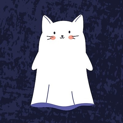 EPS 해외이미지 일러스트 사람없음 귀여움 고양이 할로윈 유령 신비 공포 해외202309 해외일러스트 컨셉 포유류 반려동물 파일형식 벡터