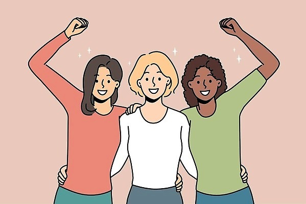 EPS 해외이미지 캐릭터 라이프스타일 여자 행복 컨셉 일러스트 포옹 함께함 미소 사람 인종 성인 힘 우정 그룹 플랫 연결 만화 그림 윤곽 다인종 다민족 소셜 연대 지원 통일 평등 벡터 해외202309 해외일러스트 일러캐릭터 감정 안기 표정 생활 친구 파일형식 관계 모션