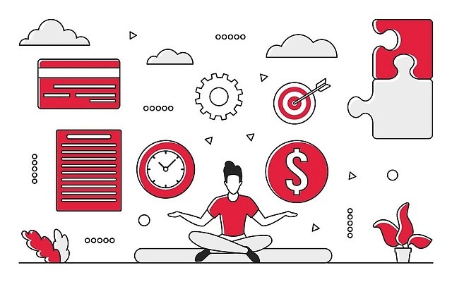 EPS 해외이미지 전신 남자 시계 일러스트 비즈니스 관리 한명 성인 빨간색 신용카드 퍼즐 과녁판 문서 가부좌 회계 재정 성인남자한명만 해외202309 해외일러스트 1 컬러 사람 앉기 금융 경제 남자한명만 성인남자만 파일형식 벡터