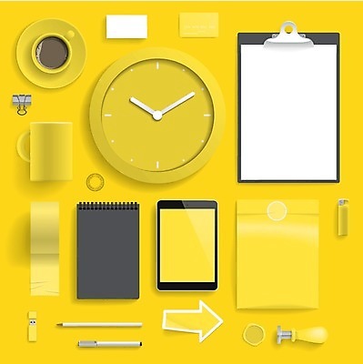 EPS 해외이미지 템플릿 디자인 종이 커피 시계 스티커 일러스트 비즈니스 명함 문구용품 컵 세트 알약 연필 펜 노란색 공백 신분 라이터 우표 서류판 목업 스타일 브랜딩 해외202004 해외일러스트 식기 음료 컬러 학용품 필기구 약 사무용품 오브젝트 파일형식 벡터