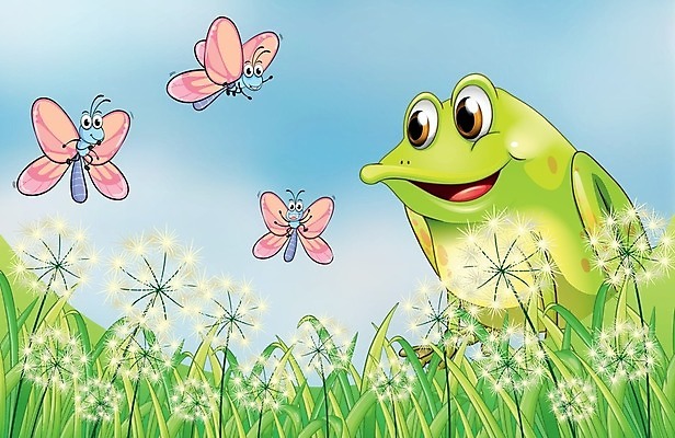 EPS 해외이미지 나비 일러스트 개구리 사람없음 정원 해외202004 해외일러스트 곤충 양서류 파일형식 벡터