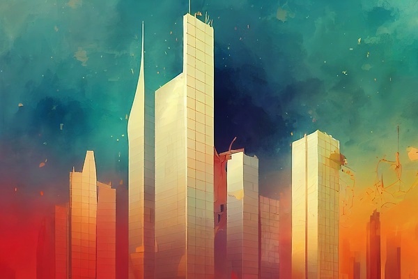 JPG 해외이미지 일러스트 하늘 빌딩 사람없음 컬러풀 도시 분위기 해외202309 해외일러스트 컬러 컨셉 건물 파일형식