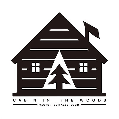 EPS 해외이미지 나무 일러스트 사람없음 검은색 숲속 오두막 심볼 해외202309 해외일러스트 식물 컬러 숲 파일형식 벡터