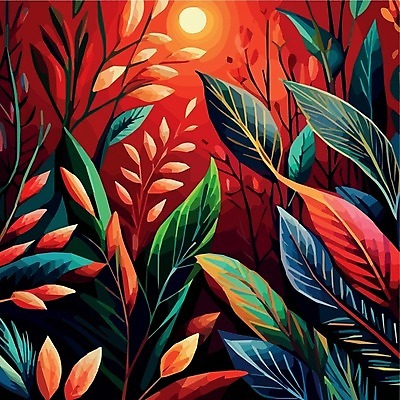 EPS 해외이미지 백그라운드 잎 일러스트 추상 미술 사람없음 일몰 보테니컬아트 트로피컬아트 해외202309 해외일러스트 식물 무늬 문화예술 노을 그림 파일형식 벡터
