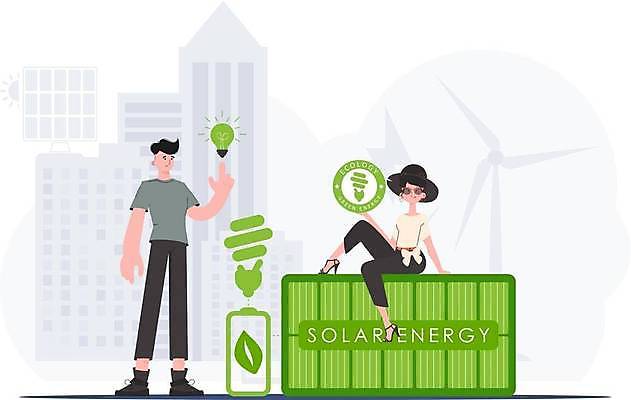 EPS 해외이미지 전신 여자 남자 잎 일러스트 전구 서기 들기 앉기 성인 두명 초록색 원형 그린에너지 건전지 심볼 에코 친환경 집열판 성인만 해외202309 해외일러스트 도형 식물 컬러 모션 사람 환경 에너지 태양에너지 파일형식 벡터