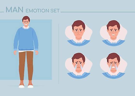해외이미지 전신 남자 얼굴 인물캐릭터 여러명 성인 슬픔 울음 눈물 성인남자만 해외202309 캐릭터 감정 다수 표정 사람 신체부위 남자만 성인만