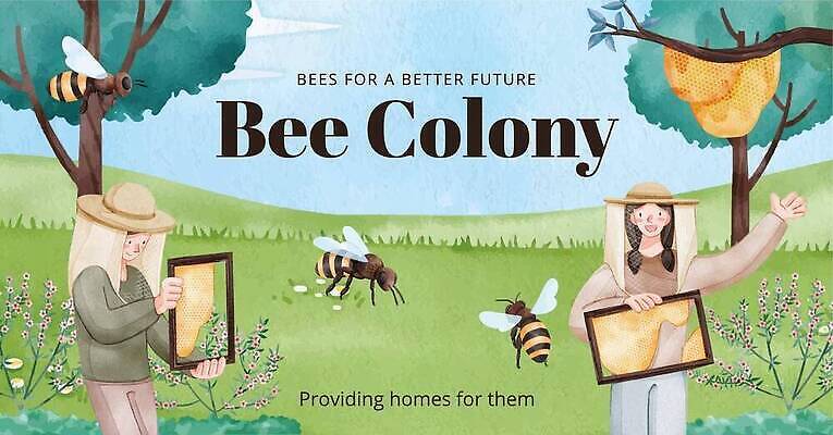 EPS 해외이미지 나무 여자 액자 일러스트 들기 상반신 성인 두명 손들기 꿀벌 숲 벌집 양봉 양봉장 성인여자만 해외202309 해외일러스트 식물 모션 사람 벌_곤충 여자만 성인만 파일형식 벡터