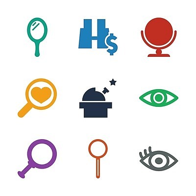 EPS 해외이미지 일러스트 돋보기 사람없음 컬러풀 쌍안경 망원경 거울 심볼 천문대 해외202309 해외일러스트 컬러 파일형식 벡터