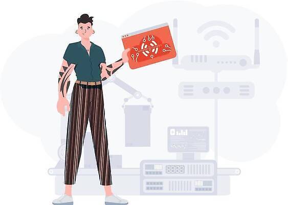 EPS 해외이미지 전신 남자 일러스트 한명 들기 성인 인터넷창 사물인터넷 성인남자한명만 해외202309 해외일러스트 1 인터넷 모션 정보기술 사람 남자한명만 성인남자만 파일형식 벡터