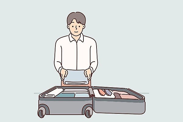 EPS 해외이미지 남자 여행 일러스트 한명 상반신 성인 캐리어 짐싸기 성인남자한명만 해외일러스트 1 사람 여행가방 남자한명만 성인남자만 파일형식 벡터