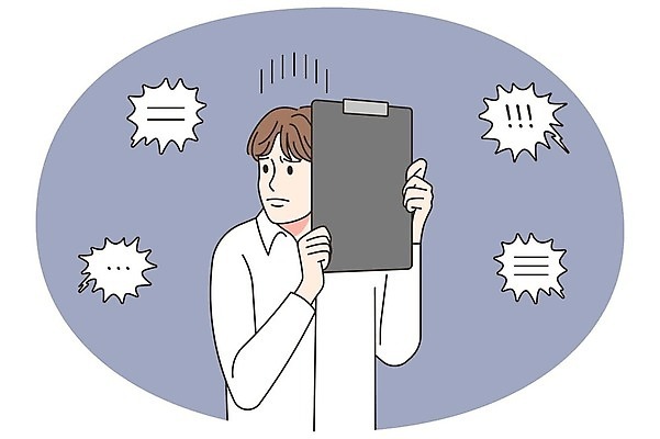 EPS 해외이미지 말풍선 일러스트 들기 성인 서류판 우울감 해외일러스트 감정 모션 사람 사무용품 파일형식 벡터