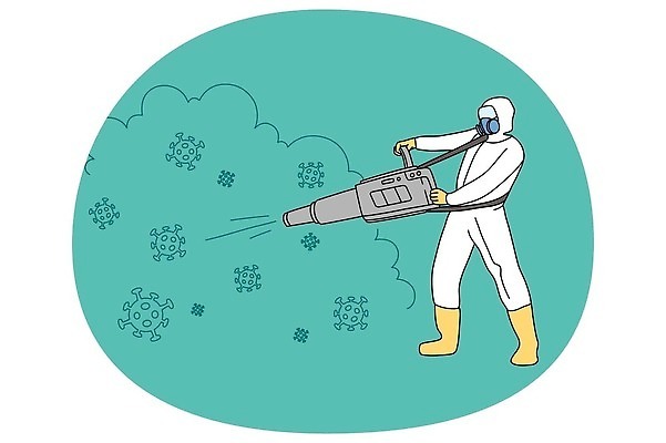 EPS 해외이미지 일러스트 건강 한명 성인 바이러스 방독면 방역 성인한명만 코로나3법 방역복 방역사 방역기 해외일러스트 직업 1 옷 마스크 사람 법 성인만 파일형식 벡터