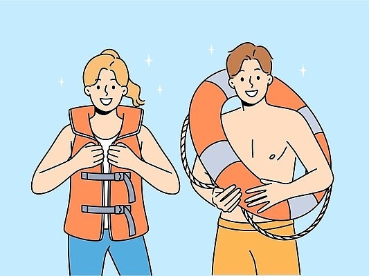EPS 해외이미지 직업 수영복 행복 바다 포즈 컨셉 일러스트 휴가 관리 미소 경비 안전 사람 해변 여름 수영 재킷 장비 긴급 반지 잡기 조끼 업무 도움 구출 보호 예방 보안 부표 보험 구명용품 안전요원 헬프 벡터 해외202309 해외일러스트 옷 계절 감정 장신구 모션 표정 외투 수상스포츠 작업 안전장비 파일형식