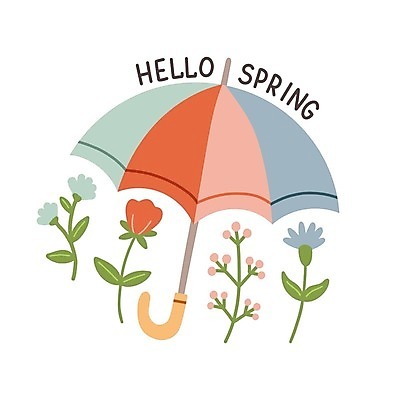 EPS 해외이미지 꽃 행복 잎 일러스트 우산 타이포그라피 사람없음 봄 엘리먼트 해외202309 해외일러스트 식물 문자 계절 감정 파일형식 벡터